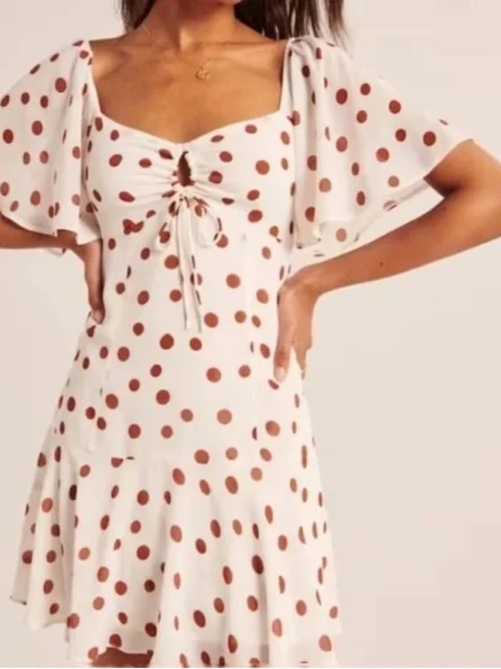 Abercrombie & Fitch‎ White Mini Dress Brown Polka Dots Bow Feminine Party XS
